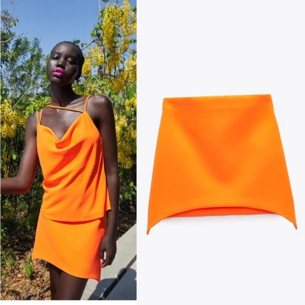 Zara ASYMMETRIC MINI SKIRT fluorescent orange.